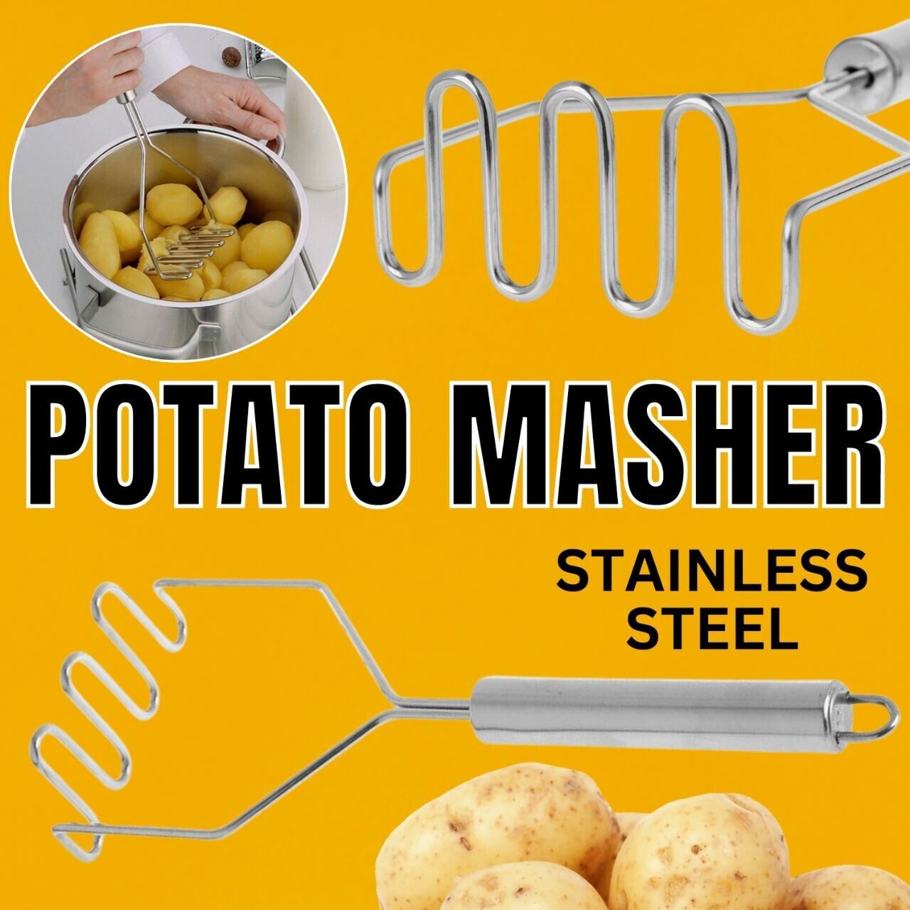 Stainless Steel Handle Potato Masher & Ricer Mash Potatoes Vegetables Tool