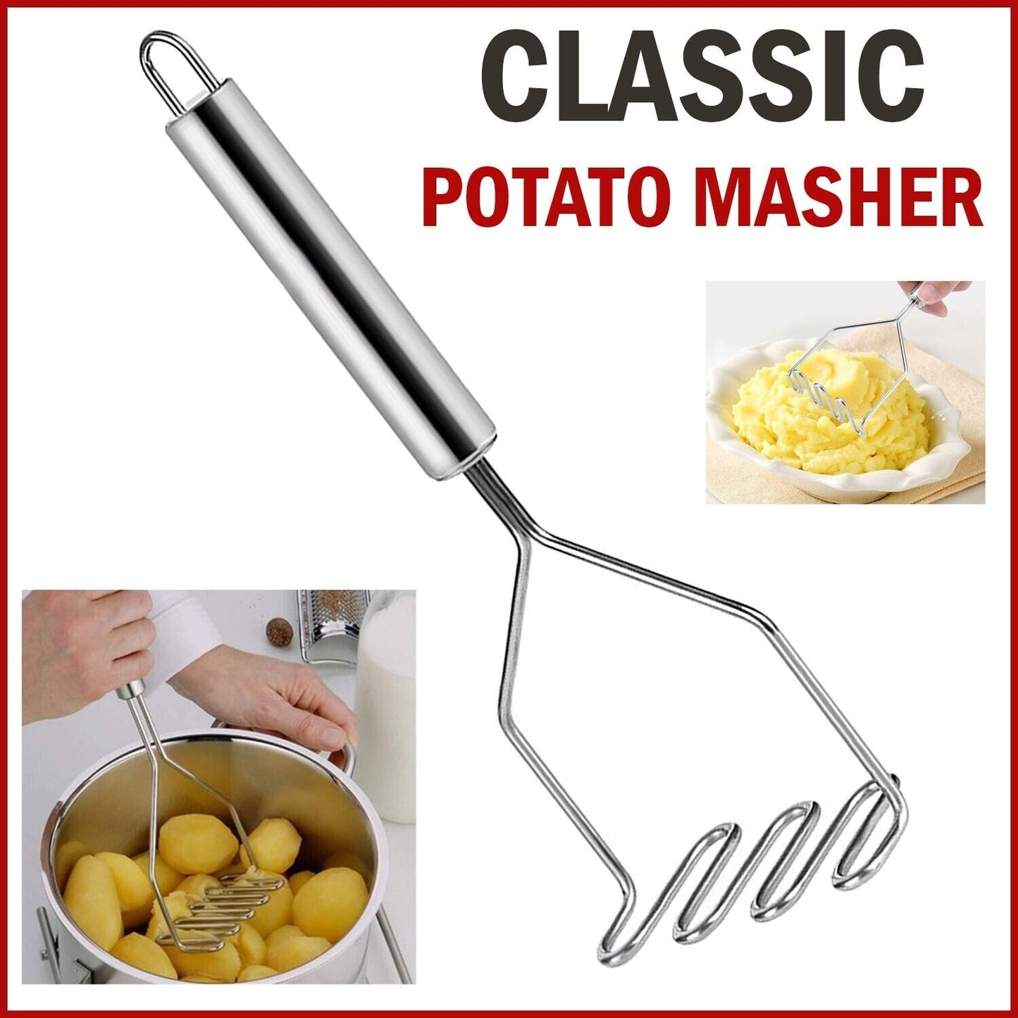 Stainless Steel Handle Potato Masher & Ricer Mash Potatoes Vegetables Tool