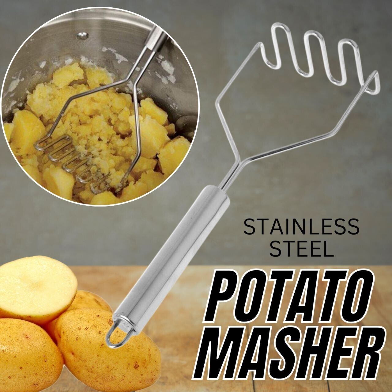 Stainless Steel Handle Potato Masher & Ricer Mash Potatoes Vegetables Tool